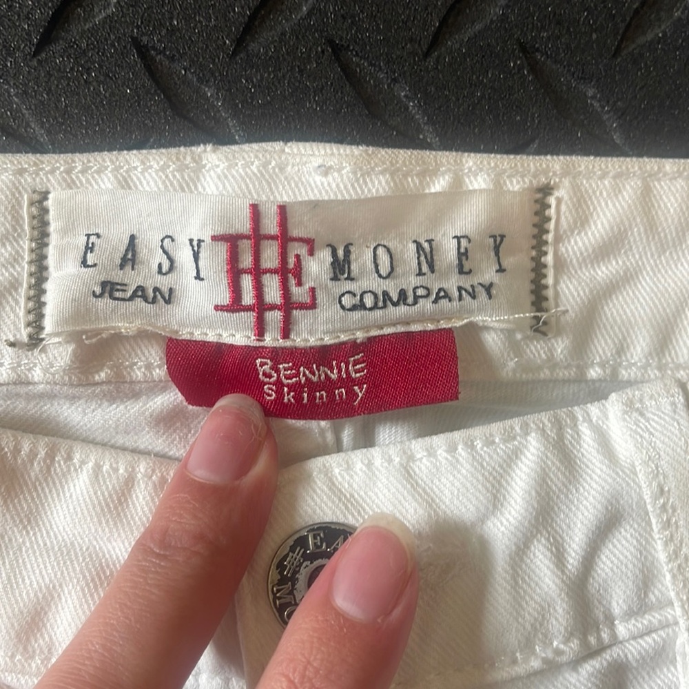 Easy Money Jean Company Bennie skinny low rise white distressed jeans
